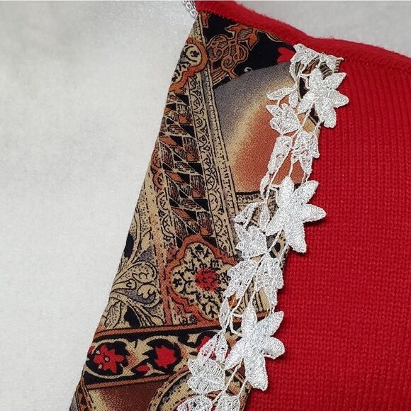 VINTAGE 1980s Matthew & David Red Knit Crochet Shawl Collar Knit Sweater Jacket - Picture 4 of 12